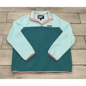 Lands End Heritage Fleece Sweater Womens XL Teal Coral Snap Neck Top Pullover‎